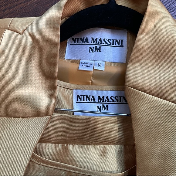 Nina Massini Gold Sz 14 3 Piece Church Suit with Rhinestone Button Elastic Waist - Picture 16 of 16